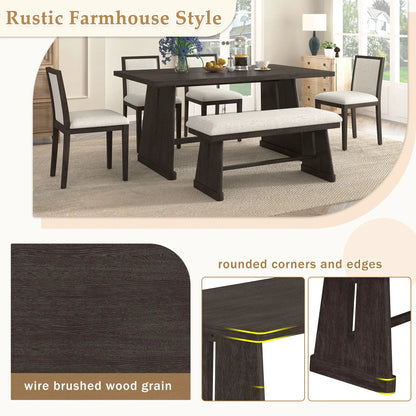 Dining set with rectangular table, 4 upholstered chairs and padded bench in beige fabric on Tampa Home & Garden Store