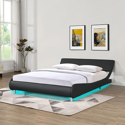 Queen Upholstered Led Bed Frame With Curve Black