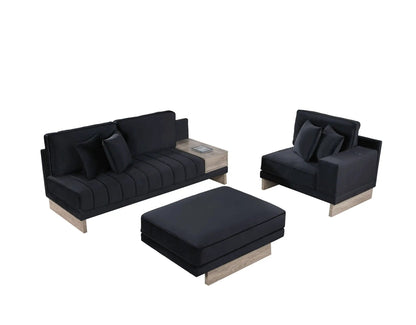 Memphis sectional sofa with ottoman, black fabric, wood legs 2pc set Unique Piece Furniture on Tampa Home & Garden Store