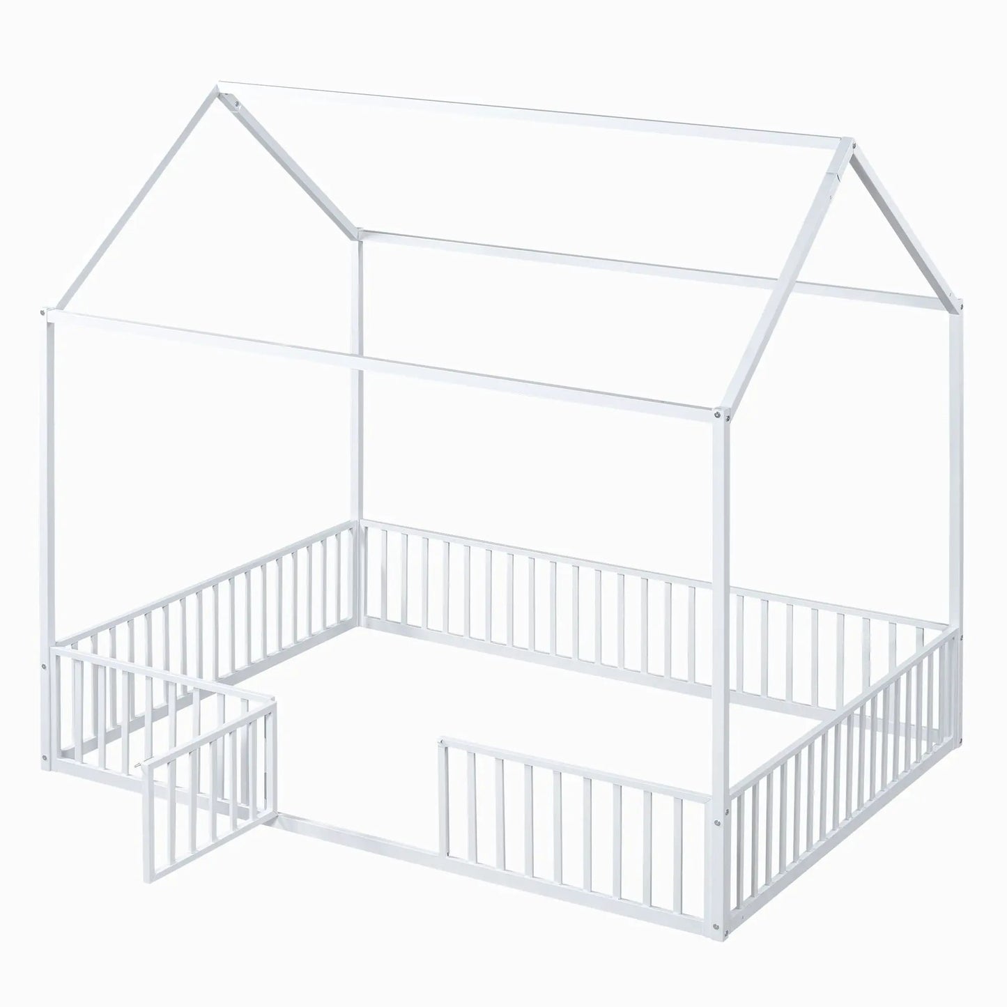 White metal canopy bed frame with house-style fence and door by Unique Piece Furniture on Tampa Home & Garden Store