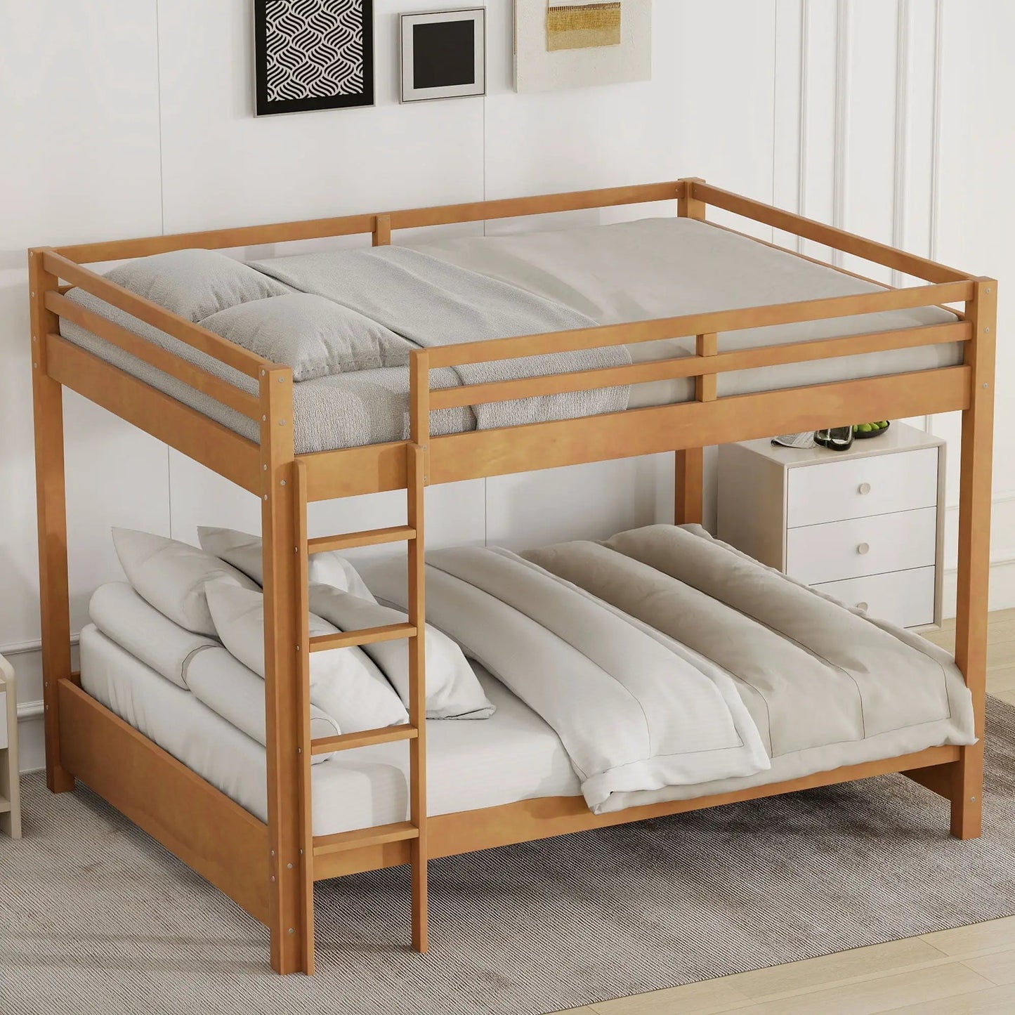 Sturdy Pine Bunk Bed with Ladder for Small Rooms