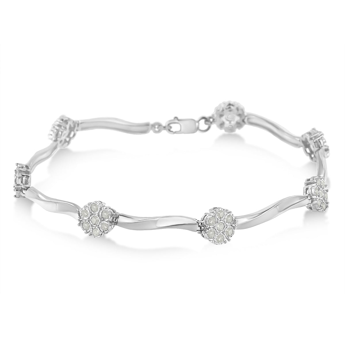 Sterling silver 7-inch diamond cluster tennis bracelet 1.0 cttw H-I color I1-I2 clarity on Tampa Home & Garden Store