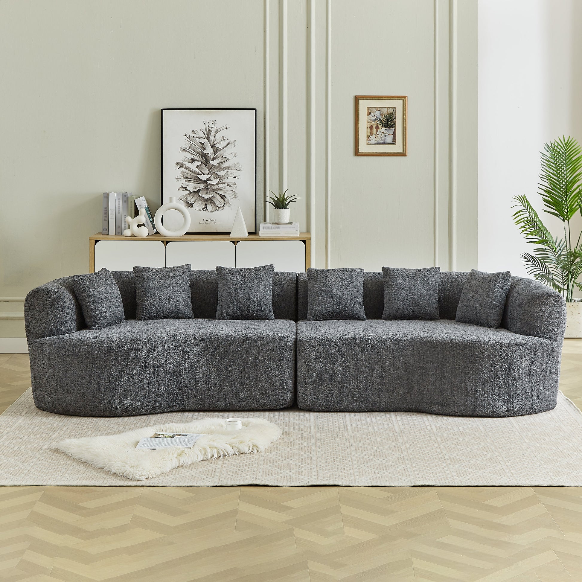 Curved Sectional Sofa oversize modern design in dark charcoal gray textured fabric with plush back cushions on Tampa Home & Garden Store