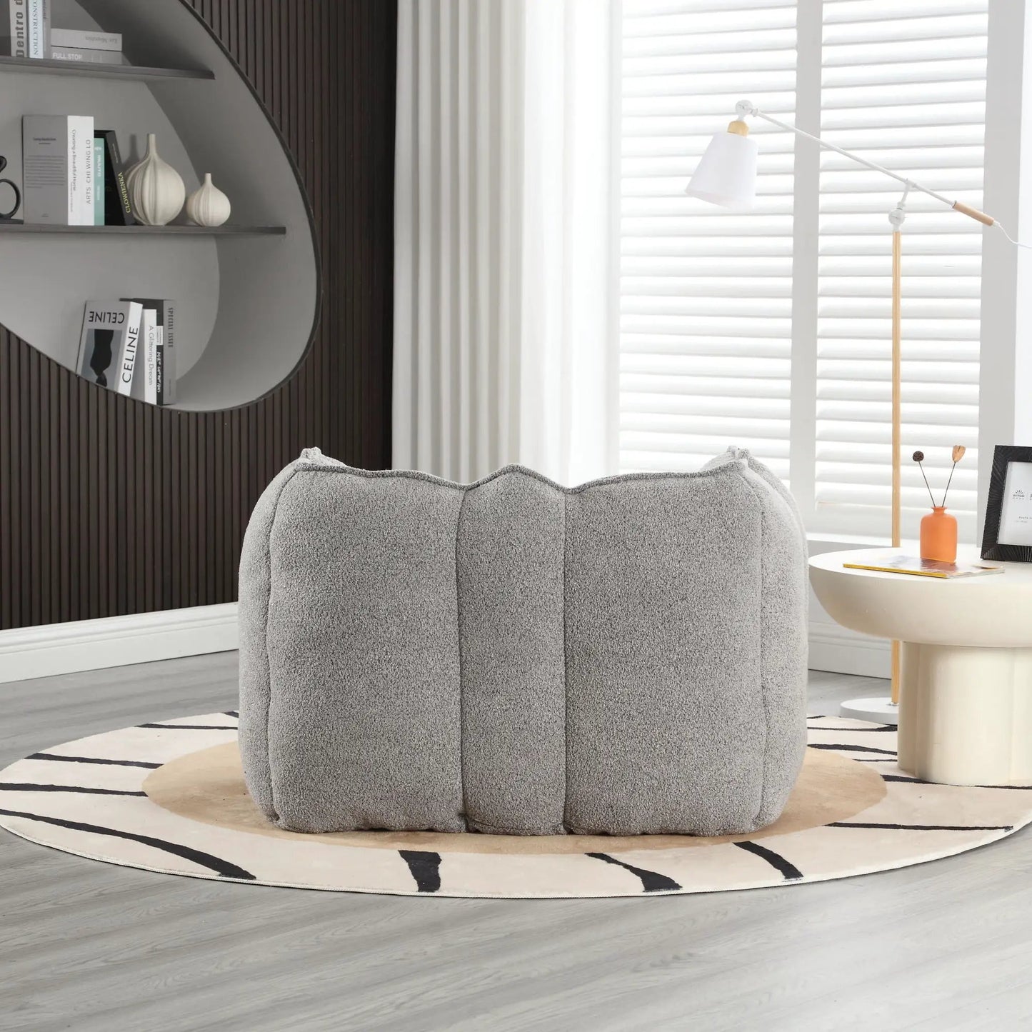 Pair of soft gray bean bag chairs with high resilient foam in a modern living room on Tampa Home & Garden Store