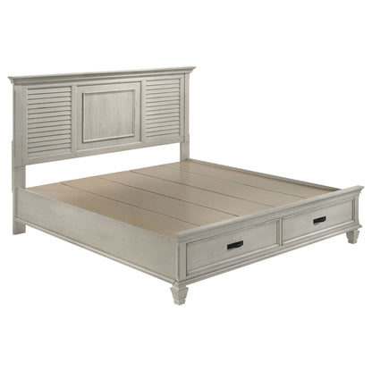Capistrano 2-Drawer Storage Bed in distressed white wood by HouseOfZazla with louvers on Tampa Home & Garden Store