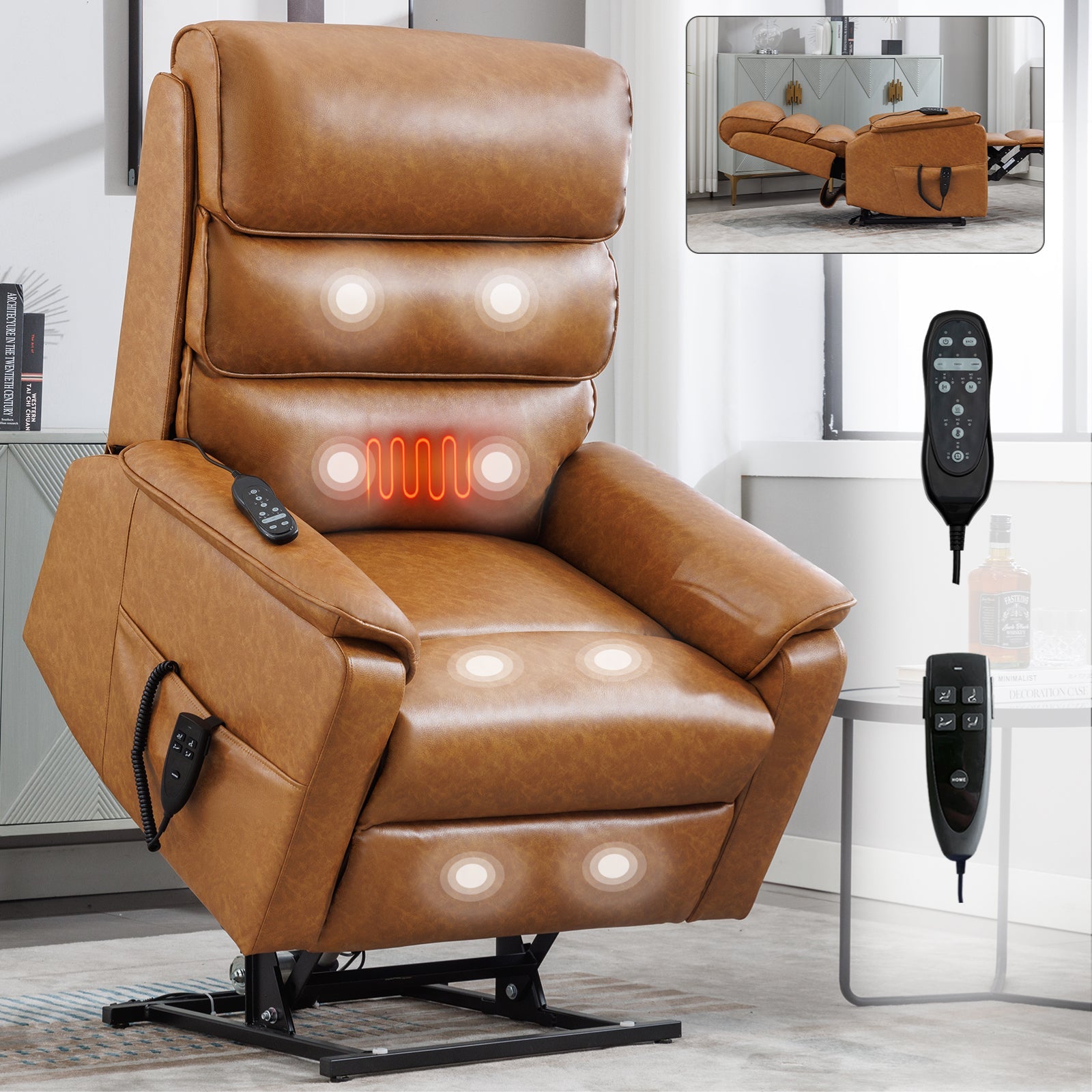 Brown Leatheraire Dual Motor Power Lift Recliner Chair brown leather with remote on Tampa Home & Garden Store