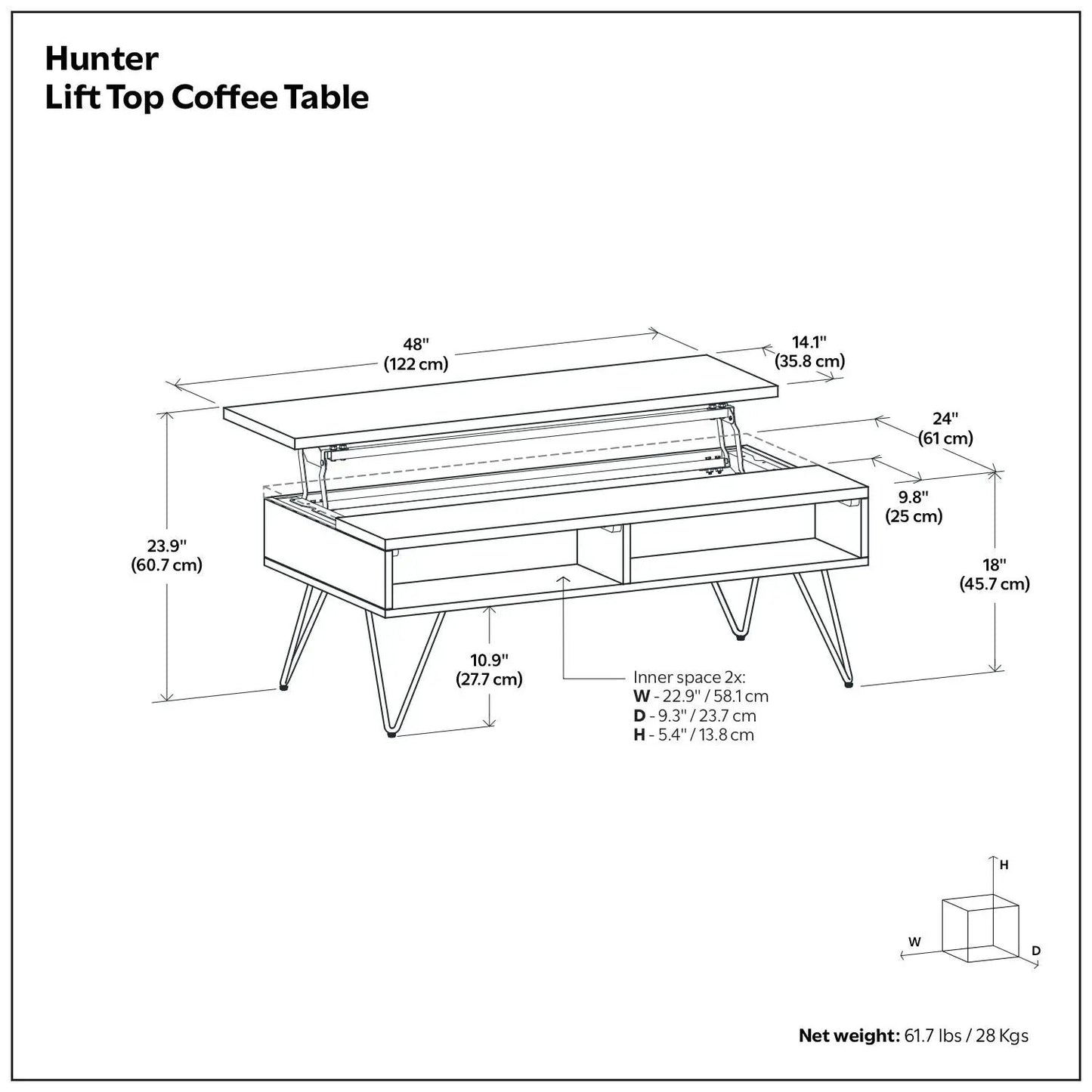 Hunter Handcrafted Lift Top Coffee Table