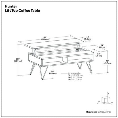 Hunter Handcrafted Lift Top Coffee Table
