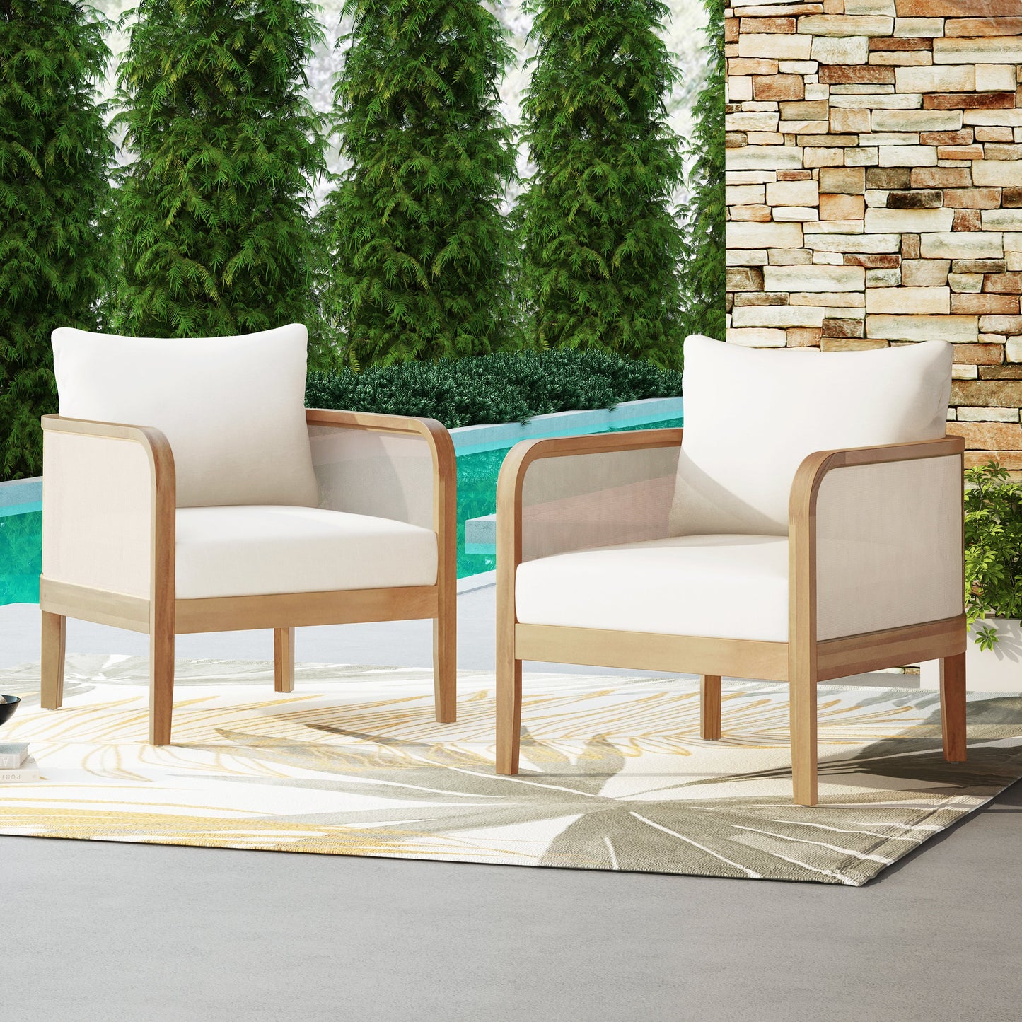 Set of 2 Outdoor Acacia Wood Patio Chairs