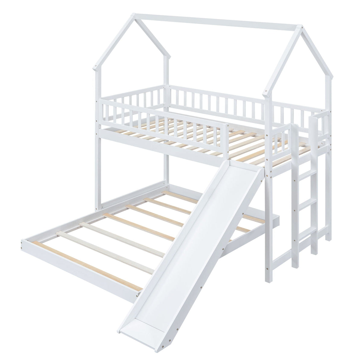Bunk bed with slide and built-in ladder, HouseOfZazla, white finish on Tampa Home & Garden Store