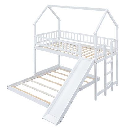 Bunk bed with slide and built-in ladder, HouseOfZazla, white finish on Tampa Home & Garden Store