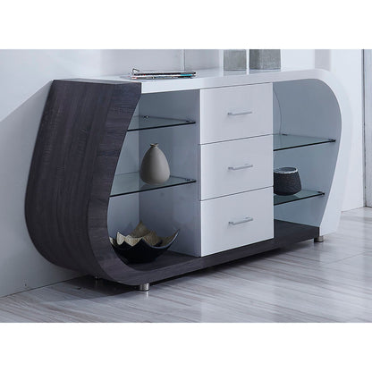 Anne Buffet with Ample Storage white gray by HouseOfZazla with glass-shelf sides on Tampa Home & Garden Store