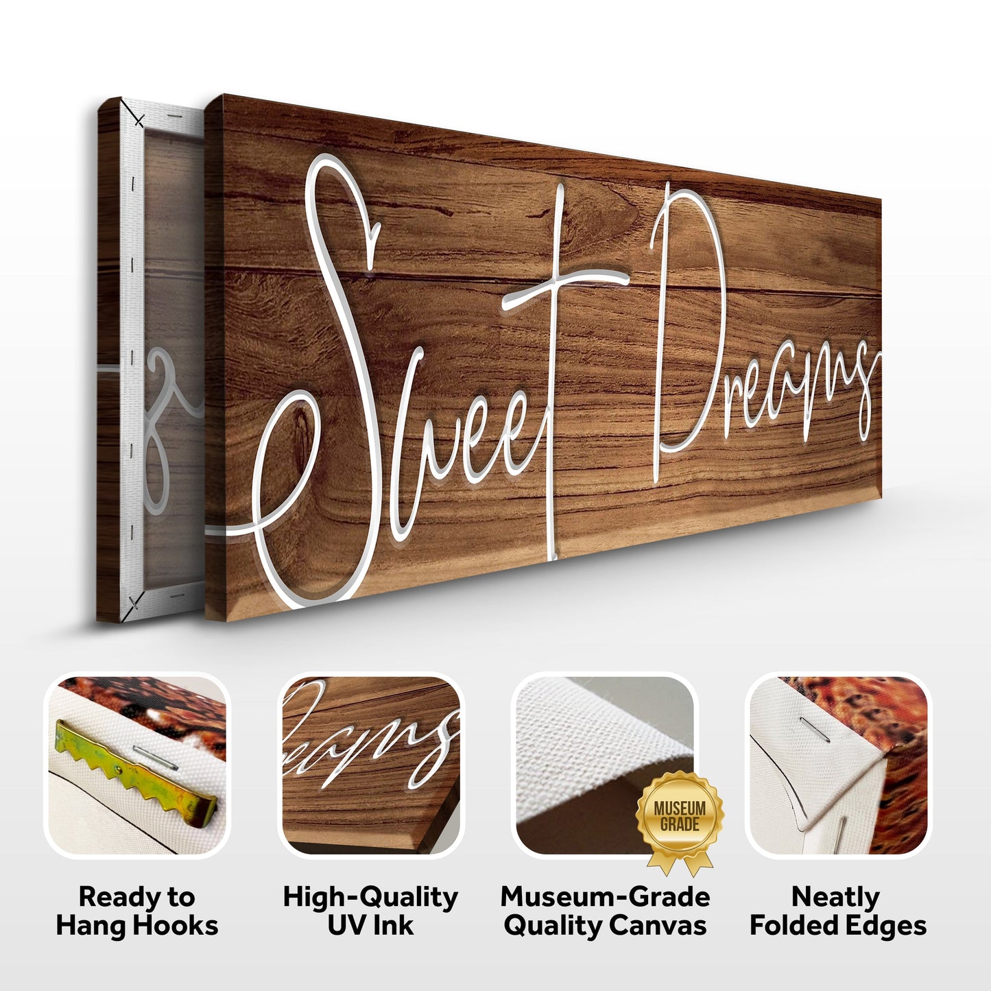 Sweet Dreams Sign VII canvas by Tailored Canvases with wood grain backdrop on Tampa Home & Garden Store
