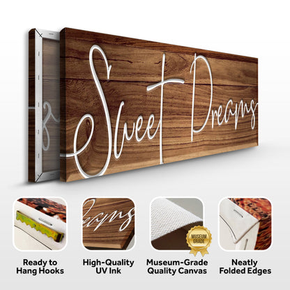 Sweet Dreams Sign VII canvas by Tailored Canvases with wood grain backdrop on Tampa Home & Garden Store