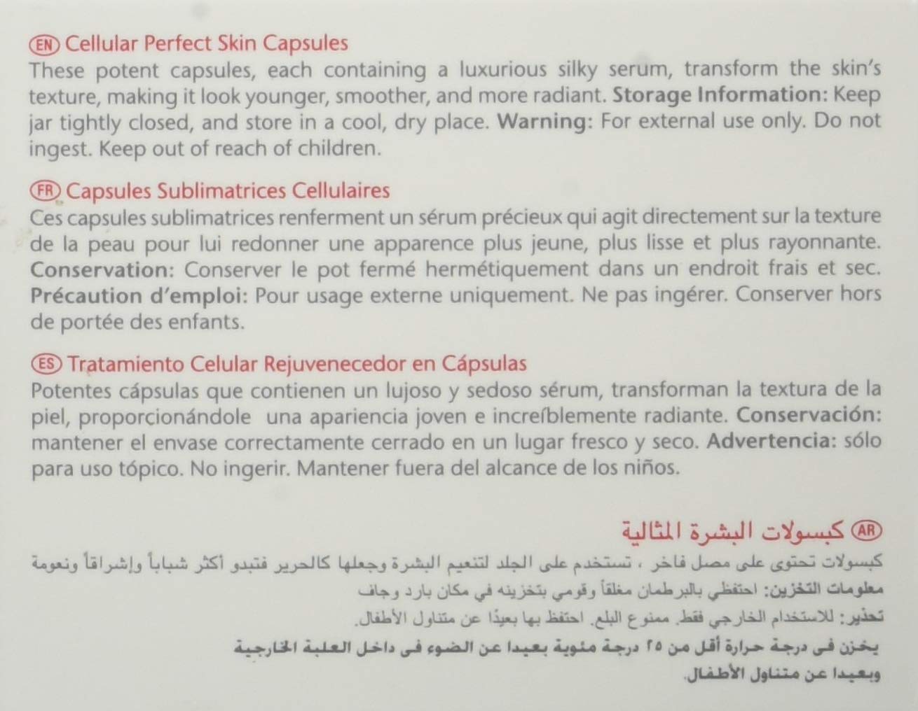 Skincode Cellular Perfect Skin Capsules face serum packaging back with multilingual text on Tampa Home & Garden Store