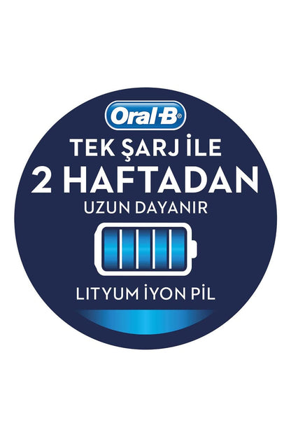 Oral-B rechargeable toothbrush badge with Turkish text and battery icon on dark blue circle on Tampa Home & Garden Store