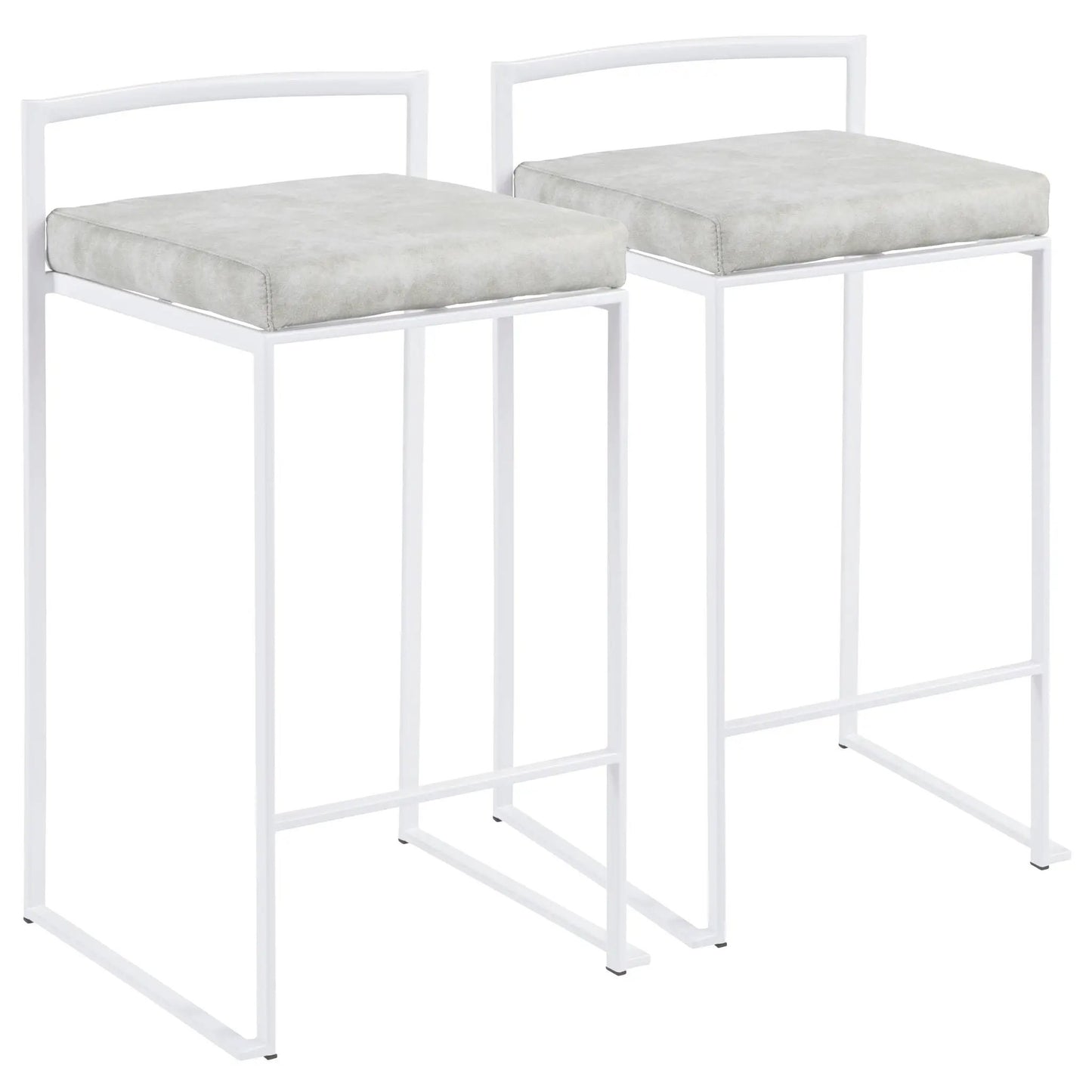 Fuji Simple Elegance counter stool set, white metal frame with light gray cushions, 2-piece on Tampa Home & Garden Store