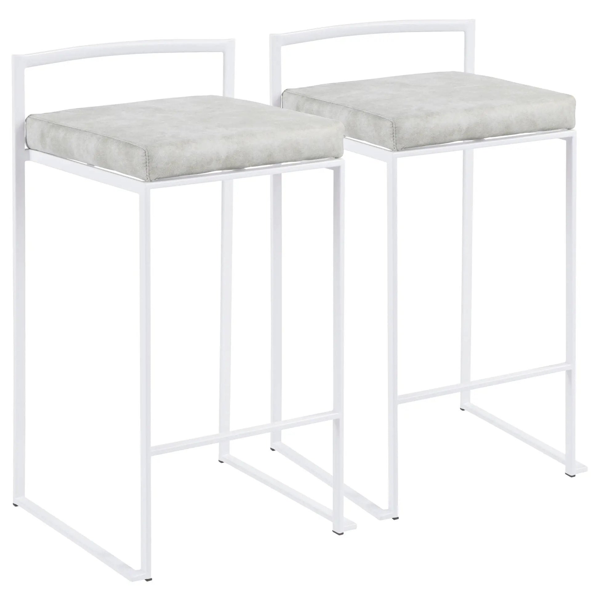 Fuji Simple Elegance counter stool set, white metal frame with light gray cushions, 2-piece on Tampa Home & Garden Store