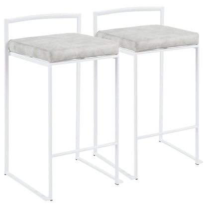 Fuji Simple Elegance counter stool set, white metal frame with light gray cushions, 2-piece on Tampa Home & Garden Store