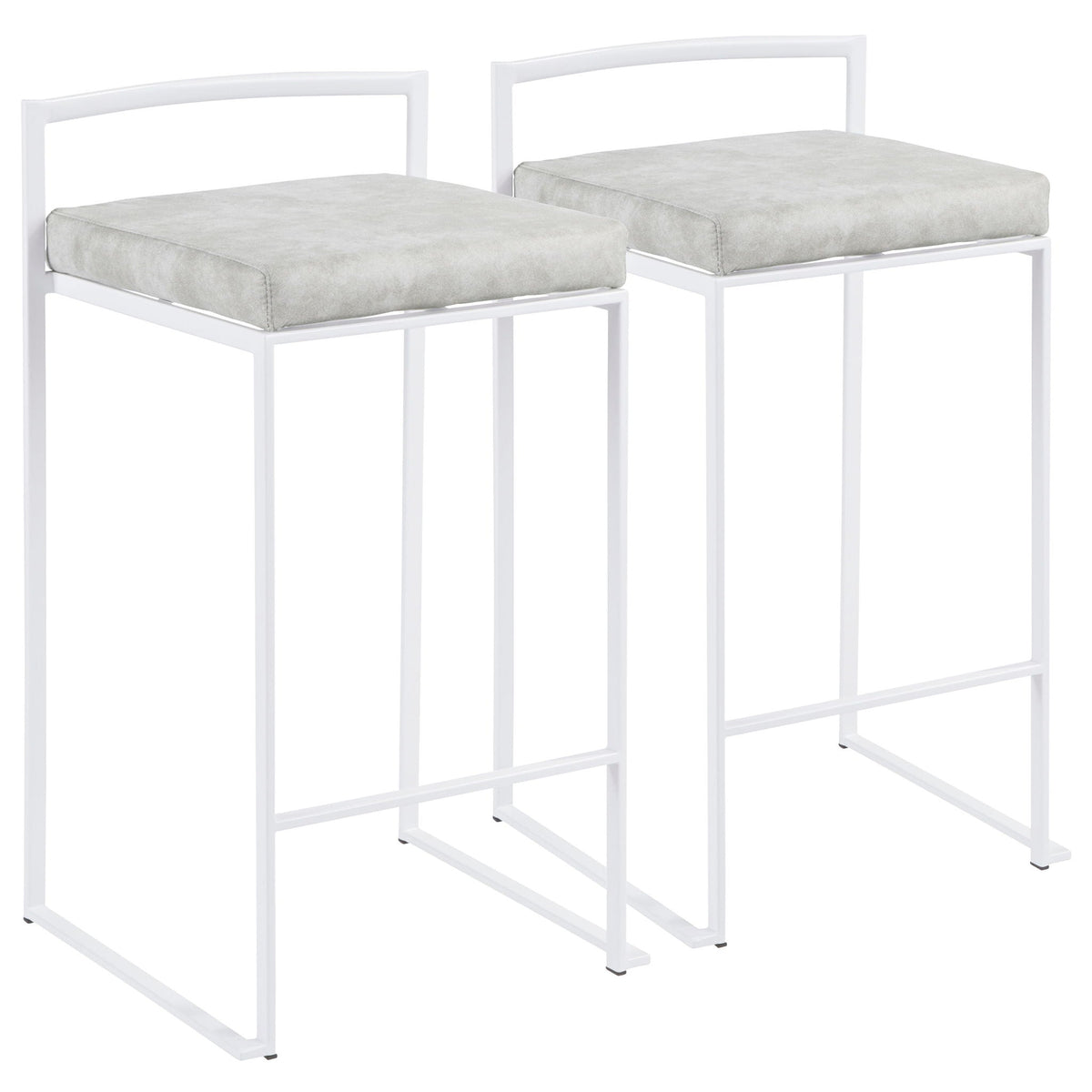 2 stackable counter stools with padded gray seats and white frames by HouseOfZazla on Tampa Home & Garden Store