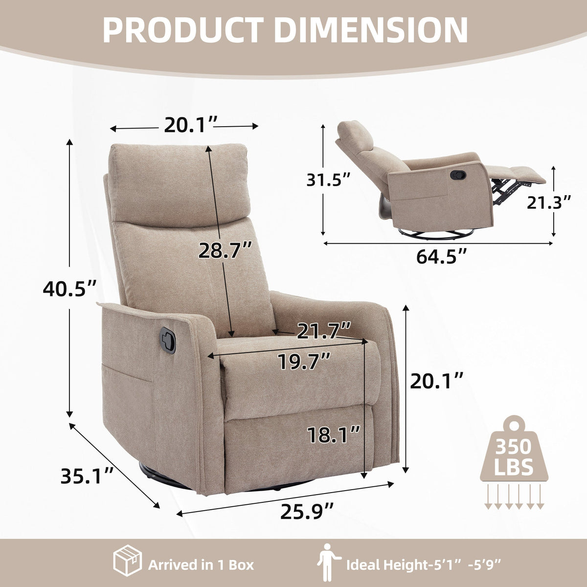 Heat Massage Manual Recliner Chair with Rocker and Swivel in Khaki by HouseOfZazla on Tampa Home & Garden Store