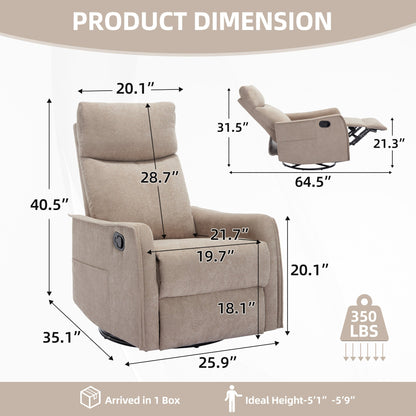 Heat Massage Manual Recliner Chair with Rocker and Swivel in Khaki by HouseOfZazla on Tampa Home & Garden Store