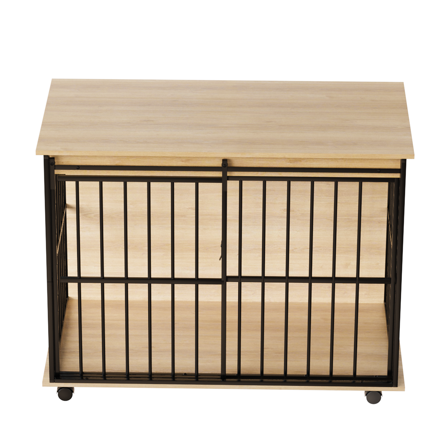 Large dog crate furniture for medium to large dogs with wood top and black metal frame on Tampa Home & Garden Store