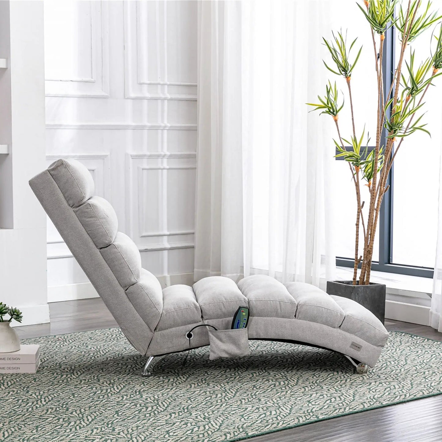 Massage chaise lounge in gray fabric with remote control, ergonomic electric recliner on Tampa Home & Garden Store