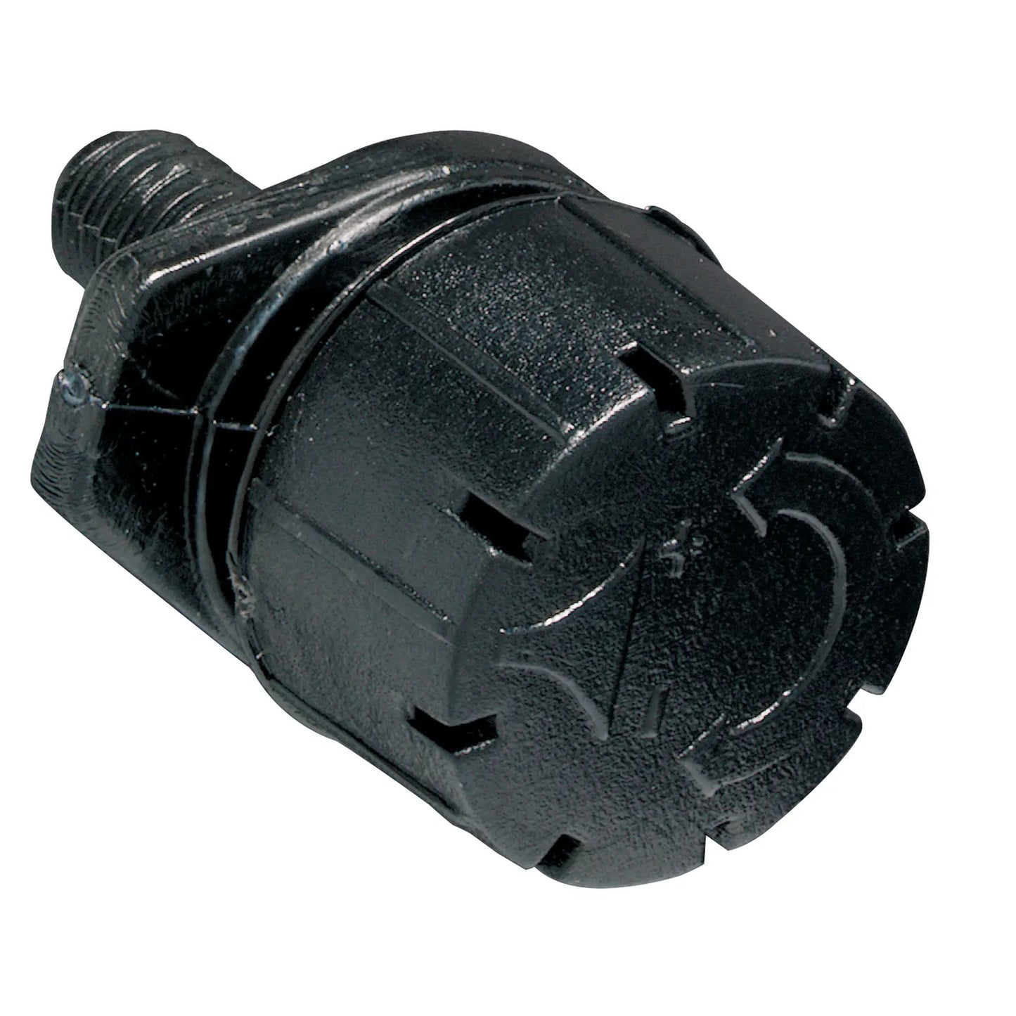 Orbit 1/4-in barb multi-stream drip irrigation emitter, black plastic close-up on Tampa Home & Garden Store