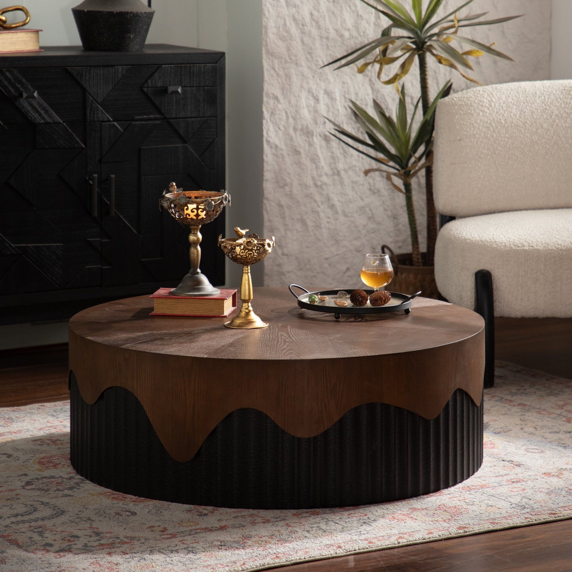 Round handcrafted coffee table in dark espresso wood by HouseOfZazla on Tampa Home & Garden Store