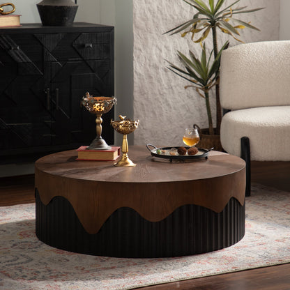 Round handcrafted coffee table in dark espresso wood by HouseOfZazla on Tampa Home & Garden Store