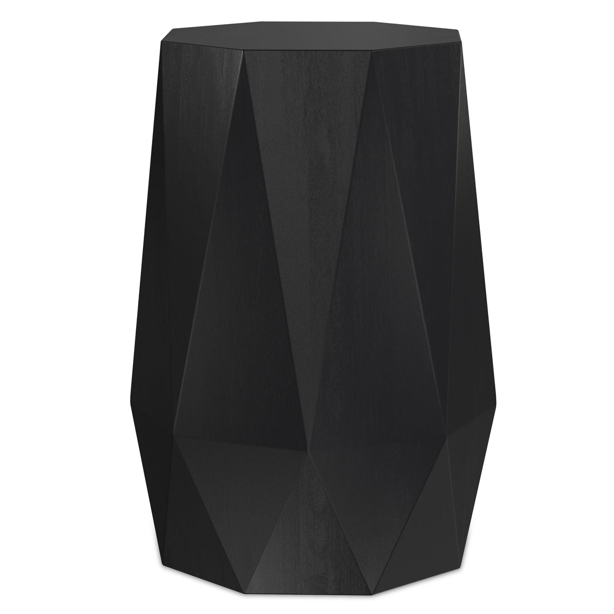 Solid acacia wood side table with sculptural faceted panels in black finish by HouseOfZazla on Tampa Home & Garden Store