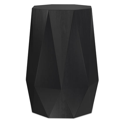 Solid acacia wood side table with sculptural faceted panels in black finish by HouseOfZazla on Tampa Home & Garden Store