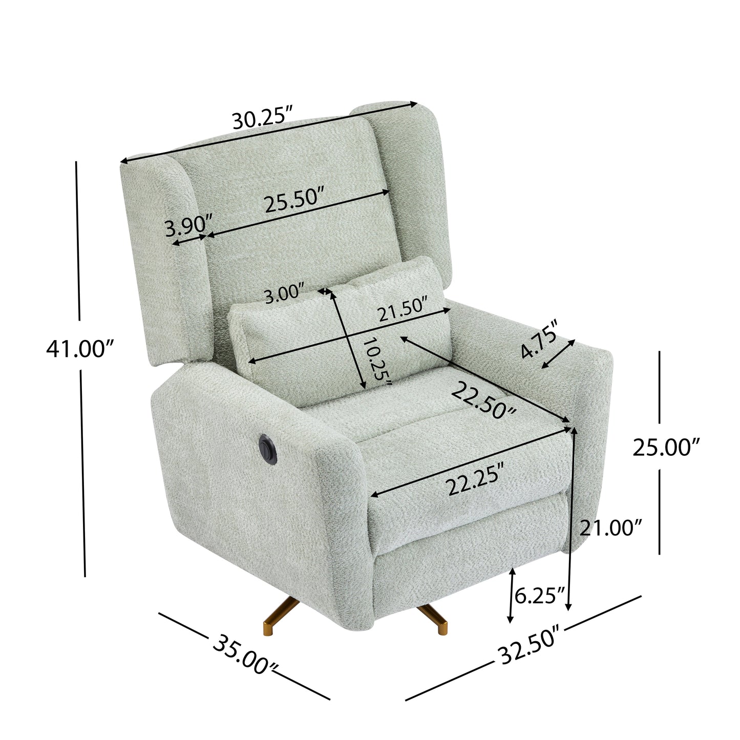 Power Recliner Chair with boucle upholstery and 360° swivel HouseOfZazla on Tampa Home & Garden Store