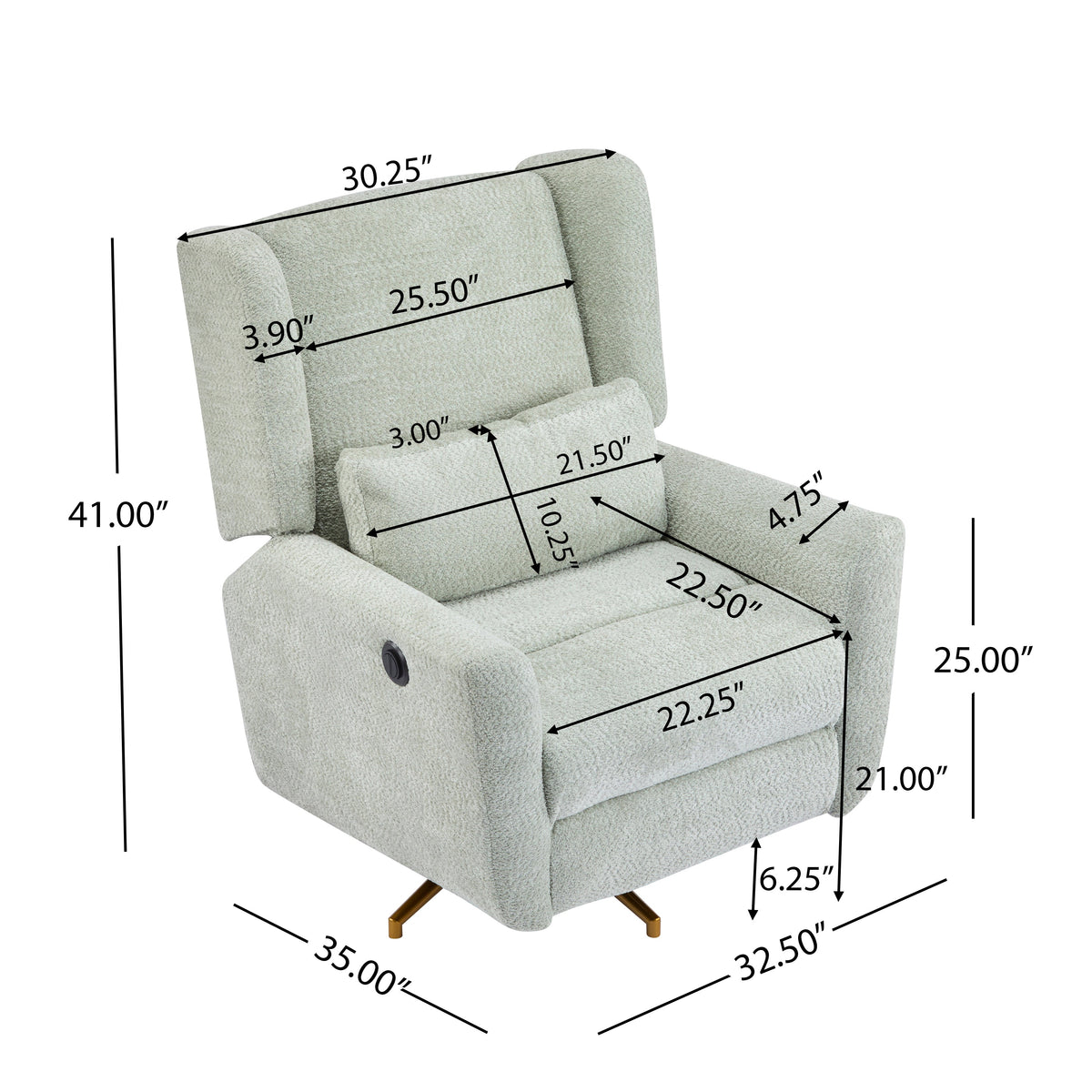 Power Recliner Chair with boucle upholstery and 360° swivel HouseOfZazla on Tampa Home & Garden Store