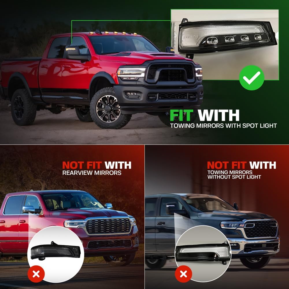 Tow mirror lights smoked white amber for Ram 2023–2026+ exterior lighting by AutoLEDTech.com on Tampa Home & Garden Store