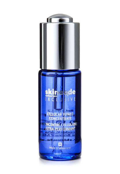 Face serum Skincode Cellular Power Concentrate in blue glass bottle with silver cap on Tampa Home & Garden Store