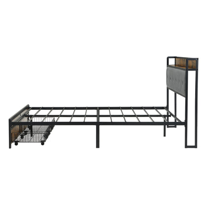Modern bed frame with LED lights, upholstered gray headboard, USB charging by HouseOfZazla on Tampa Home & Garden Store