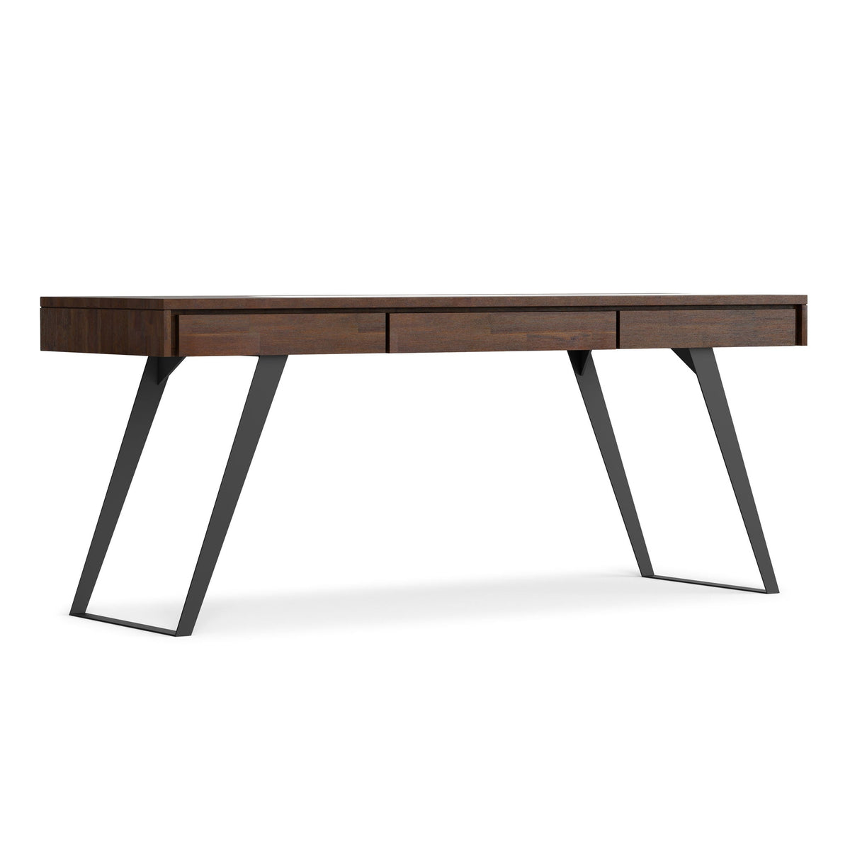 Handcrafted acacia writing desk with drawer storage and angled metal legs on Tampa Home & Garden Store