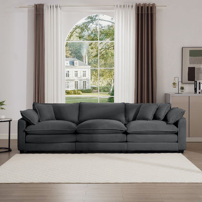 Mid-Century Modern 3-Seater sectional sofa in charcoal fabric with arm and throw pillows on Tampa Home & Garden Store