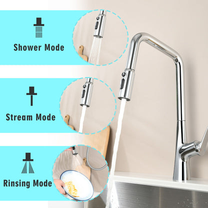 HouseOfZazla professional kitchen faucet with 3-function sprayer in chrome finish on Tampa Home & Garden Store