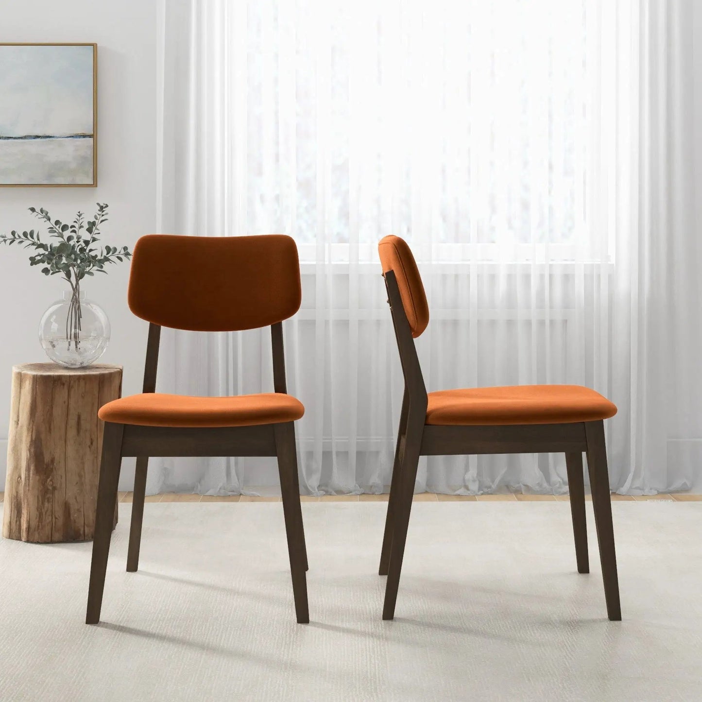 Carlos chair set 2 orange upholstery dark wood legs Unique Piece Furniture on Tampa Home & Garden Store