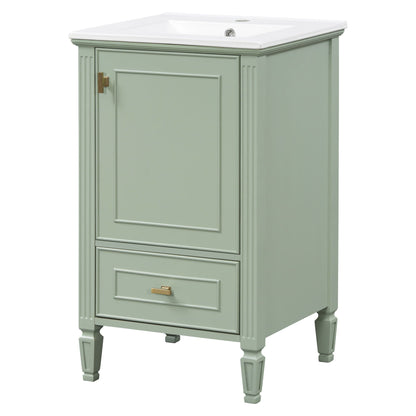 Retro vanity with sink by HouseOfZazla, green cabinet with brass hardware, soft-close doors on Tampa Home & Garden Store