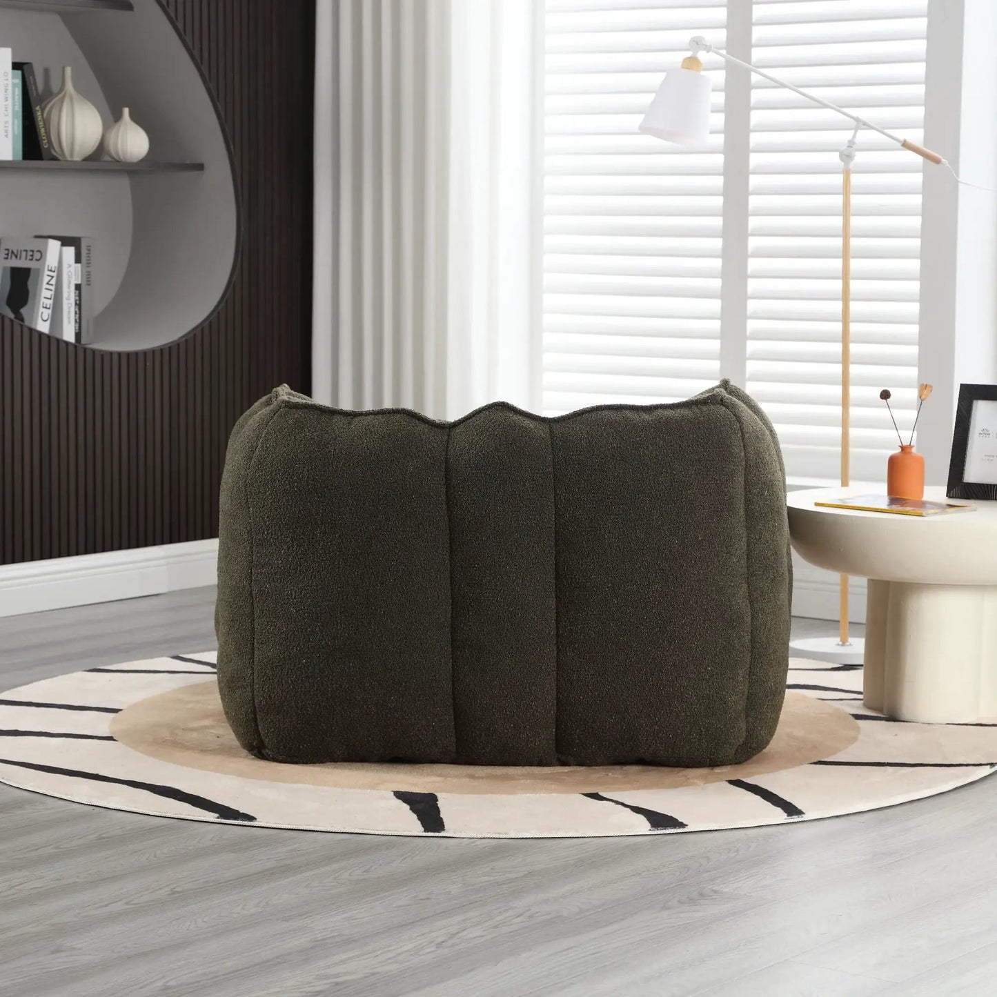 Soft bean bag chair with high resilient foam in dark charcoal textured fabric, stationary chair on Tampa Home & Garden Store