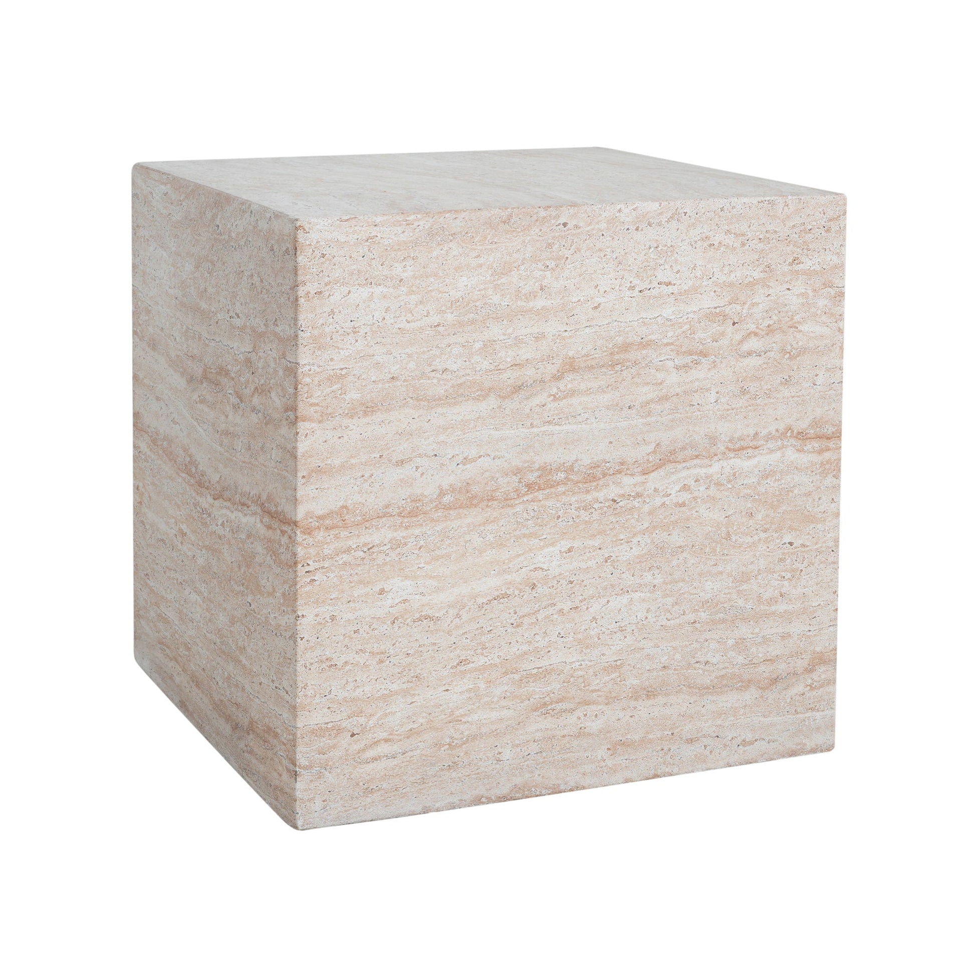 Outdoor indoor square lightweight side table beige stone-textured travertine finish on Tampa Home & Garden Store