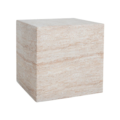 Outdoor indoor square lightweight side table beige stone-textured travertine finish on Tampa Home & Garden Store