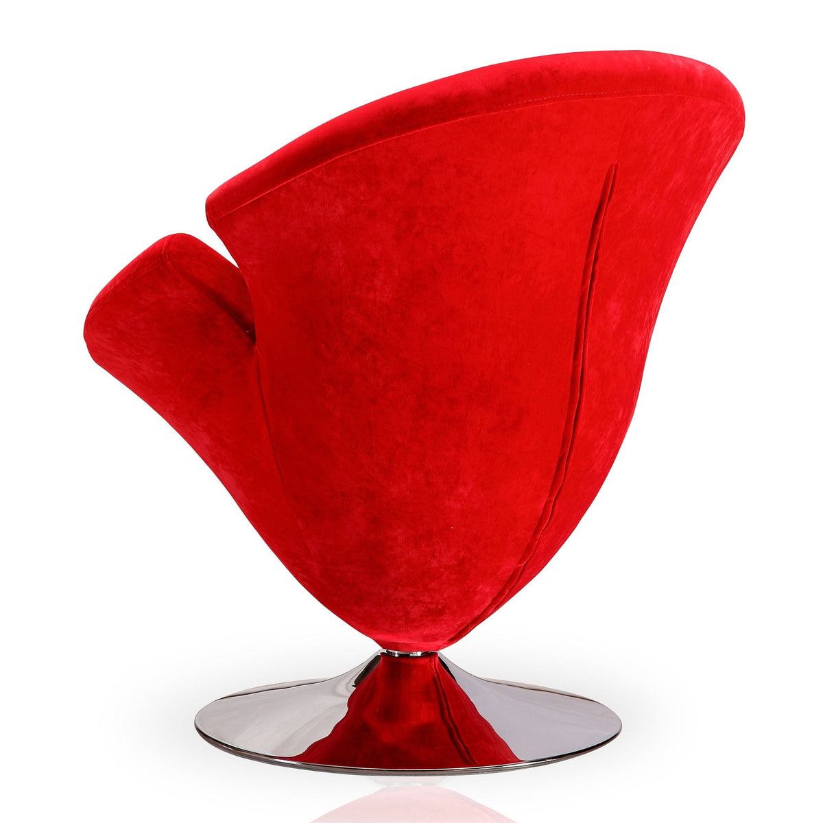 Tulip Swivel Lounge Chair red velvet upholstery on chrome pedestal base by HouseOfZazla on Tampa Home & Garden Store