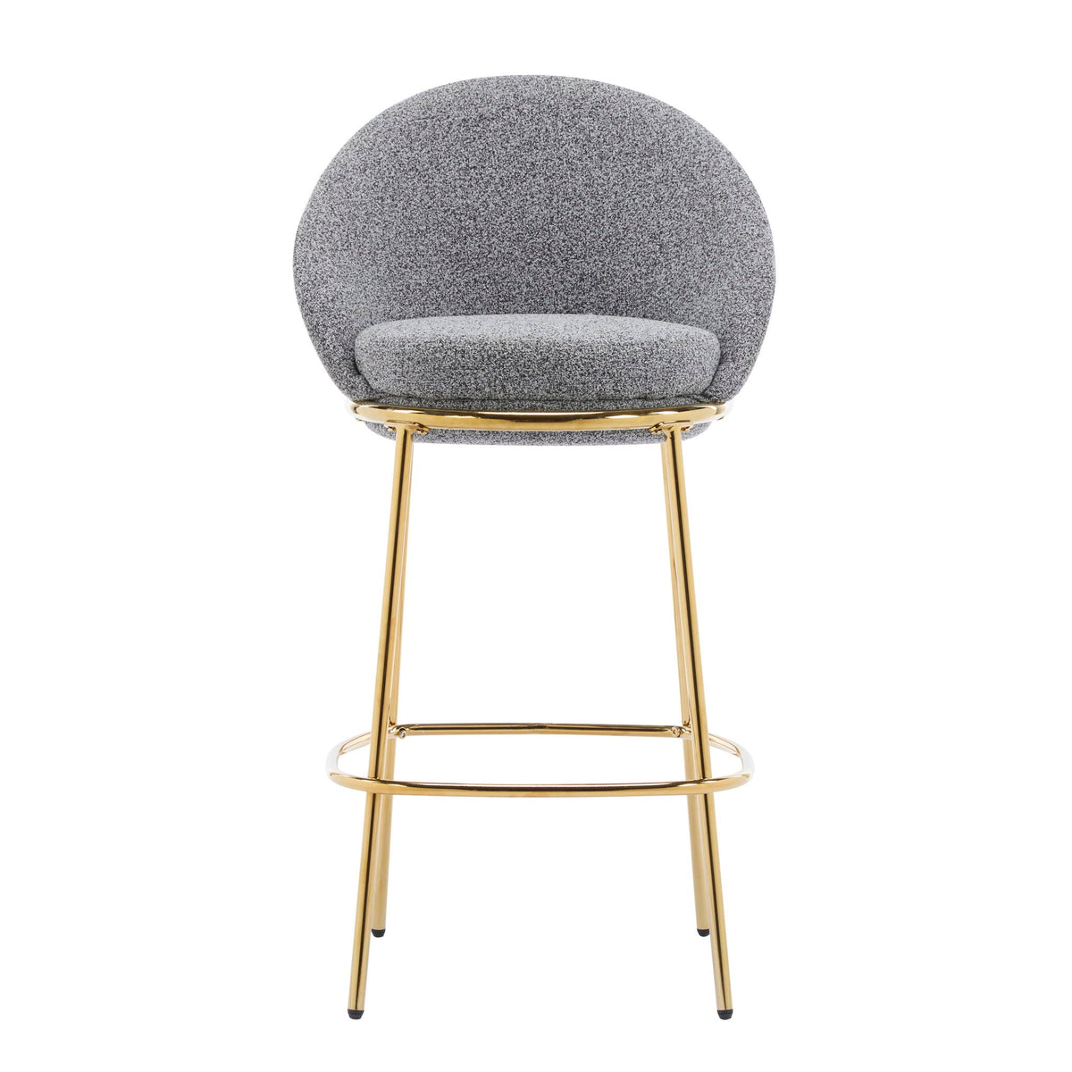 Celano upholstered barstools 2-pack, gray speckled fabric, rounded back and seat, gold legs on Tampa Home & Garden Store