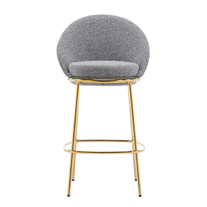 Celano upholstered barstools 2-pack, gray speckled fabric, rounded back and seat, gold legs on Tampa Home & Garden Store