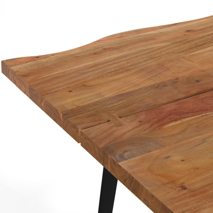 Modern Handcrafted Live Edge Acacia Dining Table with warm wood grain and black metal legs on Tampa Home & Garden Store